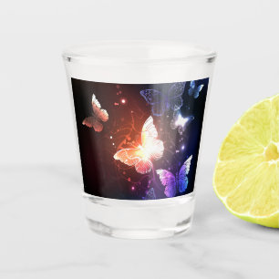 Glowing Night Butterflies Shot Glass