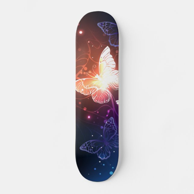 Glowing Night Butterflies Skateboard (Front)