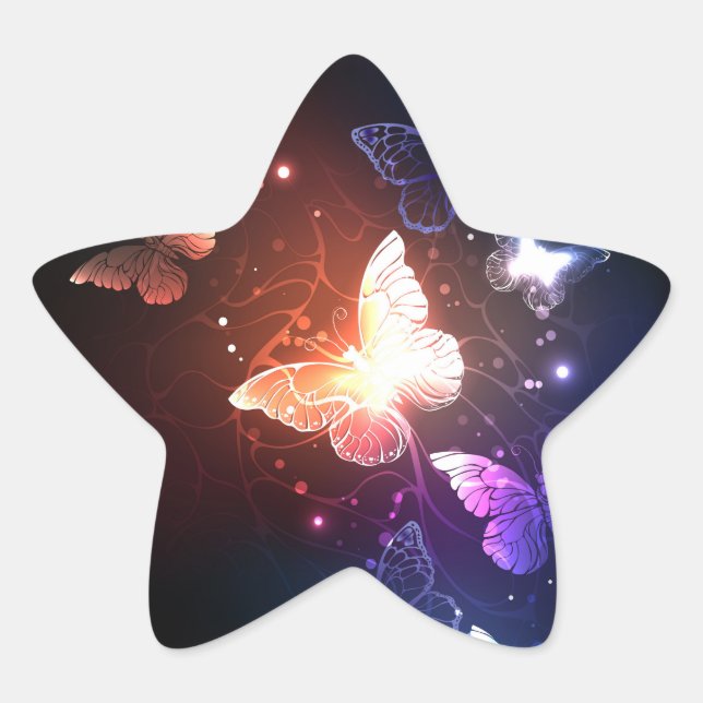 Glowing Night Butterflies Star Sticker (Front)