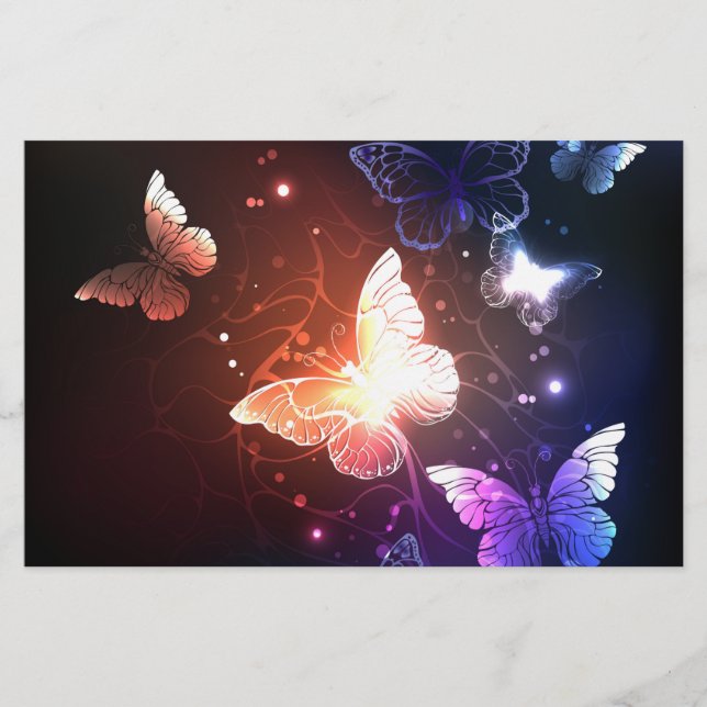 Glowing Night Butterflies Stationery (Front)
