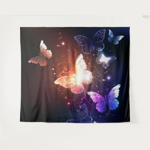 Glowing Night Butterflies Tapestry