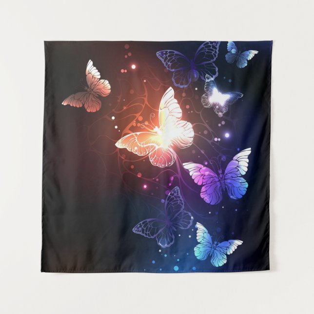 Glowing Night Butterflies Tapestry (Front (Horizontal))