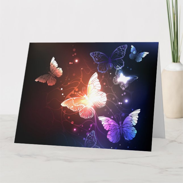 Glowing Night Butterflies Thank You Card (Front)