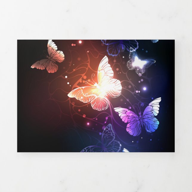 Glowing Night Butterflies Tri-Fold Announcement (Cover)