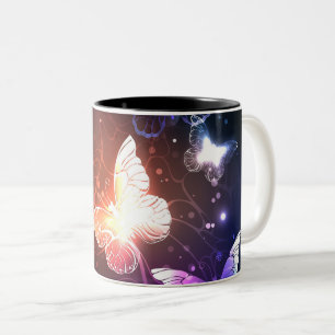 Glowing Night Butterflies Two-Tone Coffee Mug