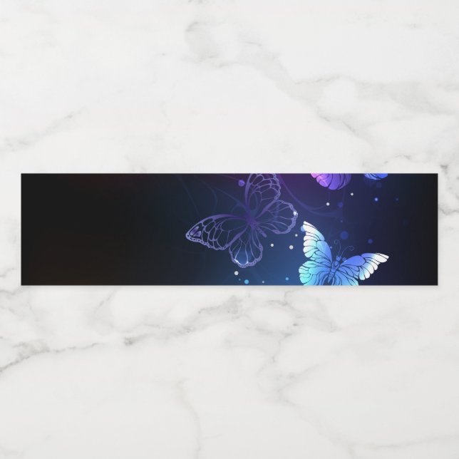 Glowing Night Butterflies Water Bottle Label (Single Label)