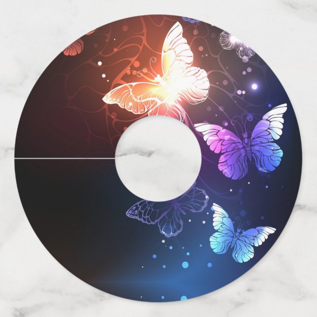 Glowing Night Butterflies Wine Glass Tag (Front)