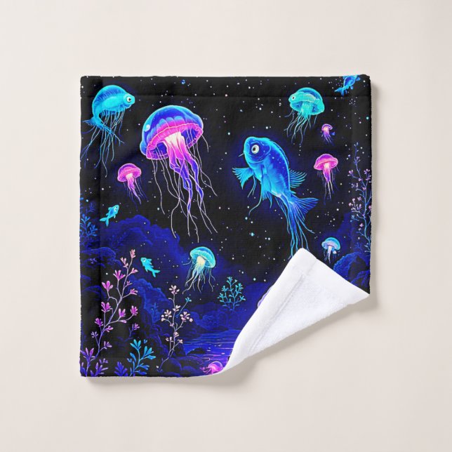 Glowing Ocean Depths Art Bath Towel Set (Wash Cloth)