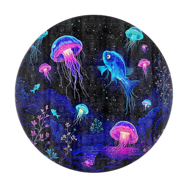 Glowing Ocean Depths Art Cutting Board (Front)
