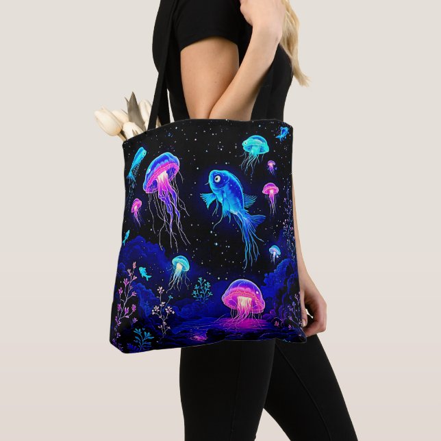 Glowing Ocean Depths Art Tote Bag (Close Up)