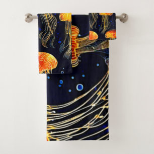 Glowing Ocean Jellyfish Art Bath Towel Set