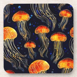 Glowing Ocean Jellyfish Art Coaster