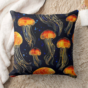 Glowing Ocean Jellyfish Art Cushion