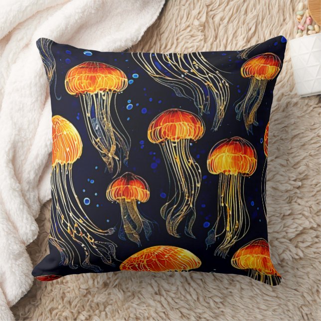 Glowing Ocean Jellyfish Art Cushion (Blanket)