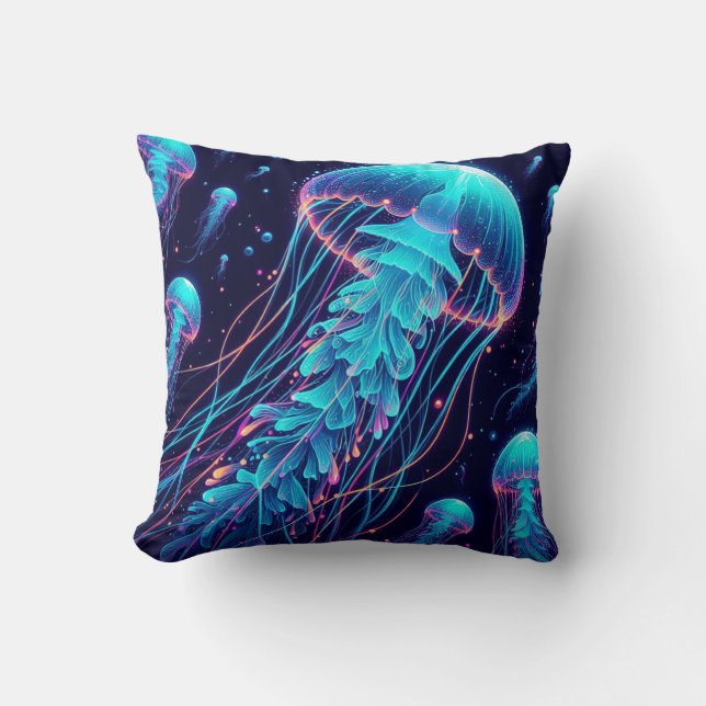 Glowing Ocean: Jellyfish Inspired Throw Pillows (Front)