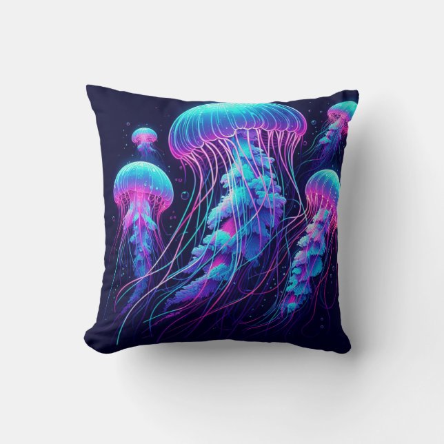 Glowing Ocean: Jellyfish Inspired Throw Pillows (Front)