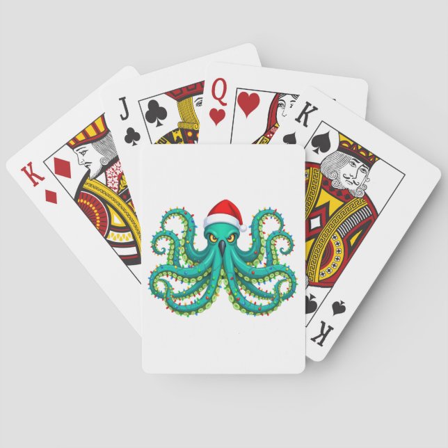 Glowing Octopus Christmas Lights for Ocean   Playing Cards (Back)