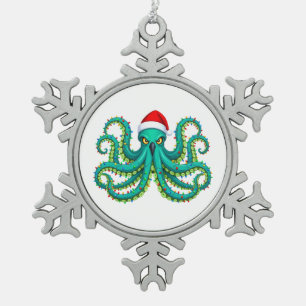 Glowing Octopus Christmas Lights for Ocean Snowflake Pewter Christmas Ornament