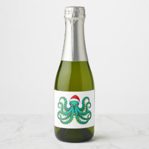 Glowing Octopus Christmas Lights for Ocean Sparkling Wine Label