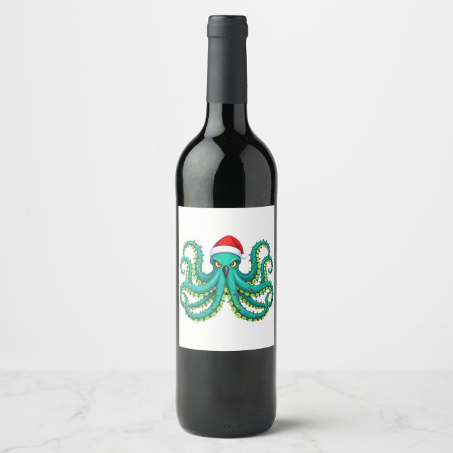 Glowing Octopus Christmas Lights for Ocean   Wine Label (Front)
