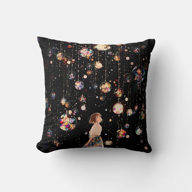 Glowing Orbs Starry Night  Cushion (Front)