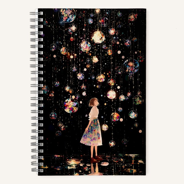 Glowing Orbs Starry Night  Notebook (Front)