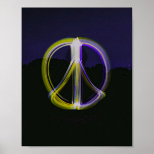 Glowing Peace Sign in Night Sky Mountains