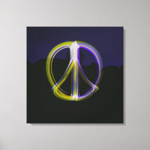 Glowing Peace Sign in Night Sky Mountains
