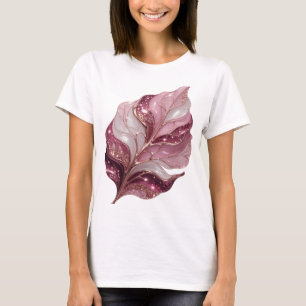 GLOWING PINK AND WHITE LEAF WITH GLITTERY STARS T-Shirt