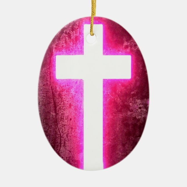 Glowing Pink Cross Christmas Ornament (Front)