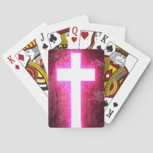 Glowing Pink Cross Playing Cards