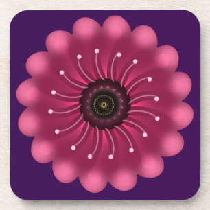 Glowing Pink Fantasy Flower   Abstract Neon Floral Coaster