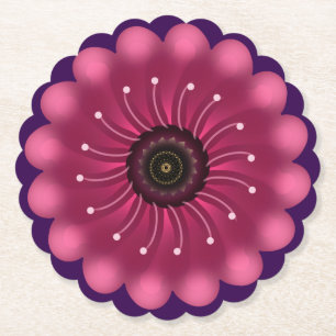 Glowing Pink Fantasy Flower   Abstract Neon Floral Paper Coaster