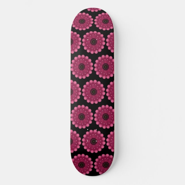 Glowing Pink Fantasy Flower | Abstract Neon Floral Skateboard (Front)