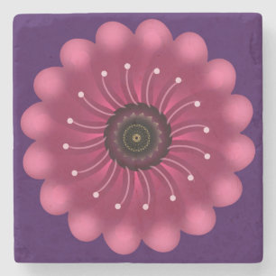 Glowing Pink Fantasy Flower   Abstract Neon Floral Stone Coaster