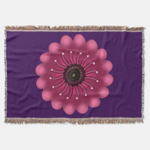 Glowing Pink Fantasy Flower Abstract Neon Floral Throw Blanket