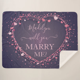Glowing Pink Hearts Marriage Proposal Sherpa Blanket