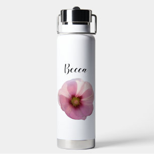 Glowing Pink Hollyhock Flower Personalised Water Bottle