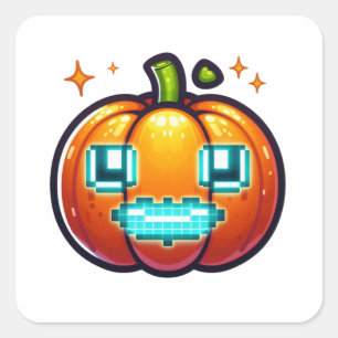 Glowing Pixel Pumpkin Face Sticker Retro Digital