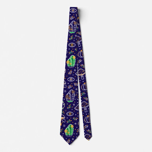 Glowing plant pattern 02 GPP02. DBlue BG Tie (Front)