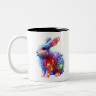 Glowing Prism Rabbit – Ethereal Neon Light Animal Two-Tone Coffee Mug