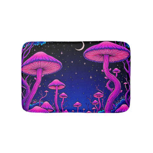 Glowing Psychedelic Mushroom Forest Night Bath Mat