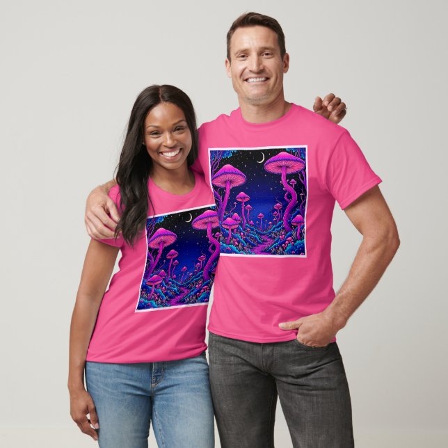 Glowing Psychedelic Mushroom Forest Night T-Shirt (Unisex)