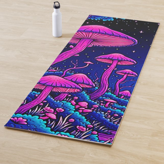 Glowing Psychedelic Mushroom Forest Night Yoga Mat (In Situ)