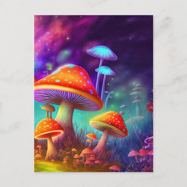 Glowing Psychedelic Mushroom Illustration Postcard (Front)