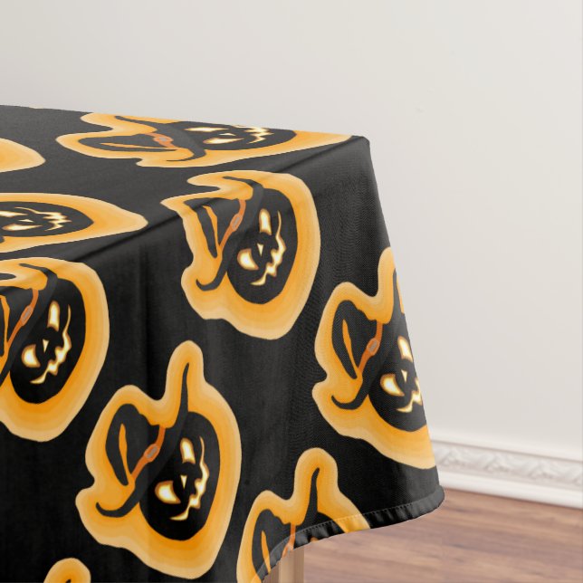 Glowing Pumpkin Witch On Black Tablecloth (In Situ)