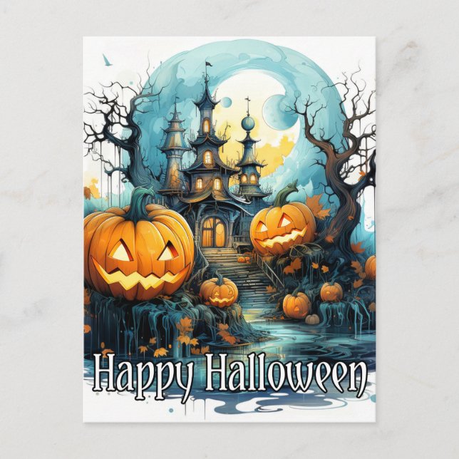 Glowing Pumpkins After Moonlight Postcard (Front)