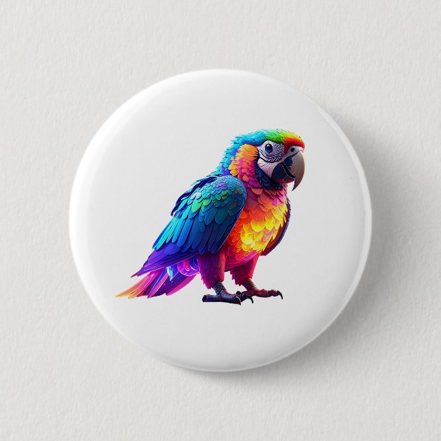Glowing Rainbow Parrot 6 Cm Round Badge (Front)
