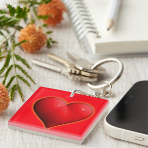 Glowing Red 3-D Heart Key Ring