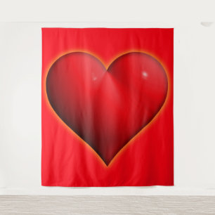 Glowing Red 3-D Heart Tapestry
